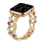 Apple Watch Bracelet with Gold Links and Multicolored Enameled Cabochons, for Women, Bestine Model