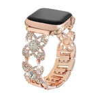 Women's metal Apple Watch bracelet, clover pattern set with sparkling zircons, elegant decorative link, Yadna model