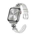 Women's Apple Watch Bracelet in Patent Faux Leather, Clover Motif with Paved Zircon, Elegant Gold-Tone Alloy, Circé Model
