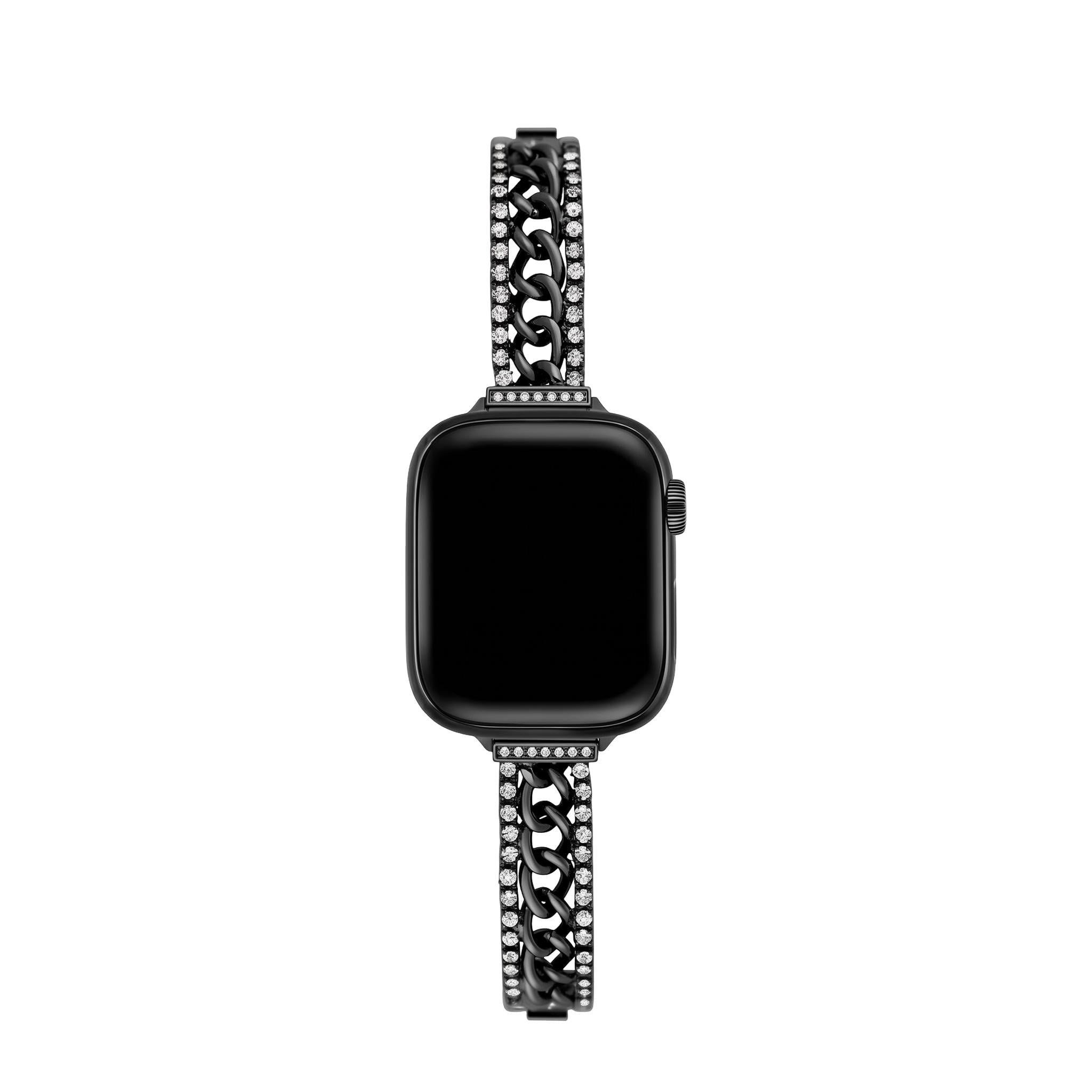 Apple Watch Bracelet with Double Cuban Link and Rhinestones, Adjustable Links, for Women, Kania Model