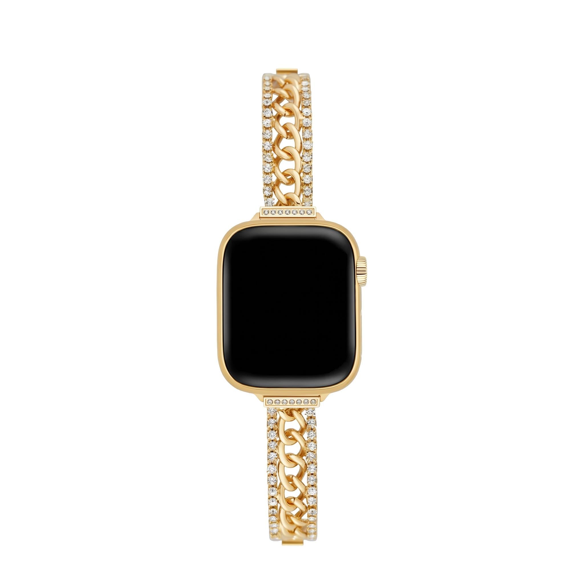 Apple Watch Bracelet with Double Cuban Link and Rhinestones, Adjustable Links, for Women, Kania Model