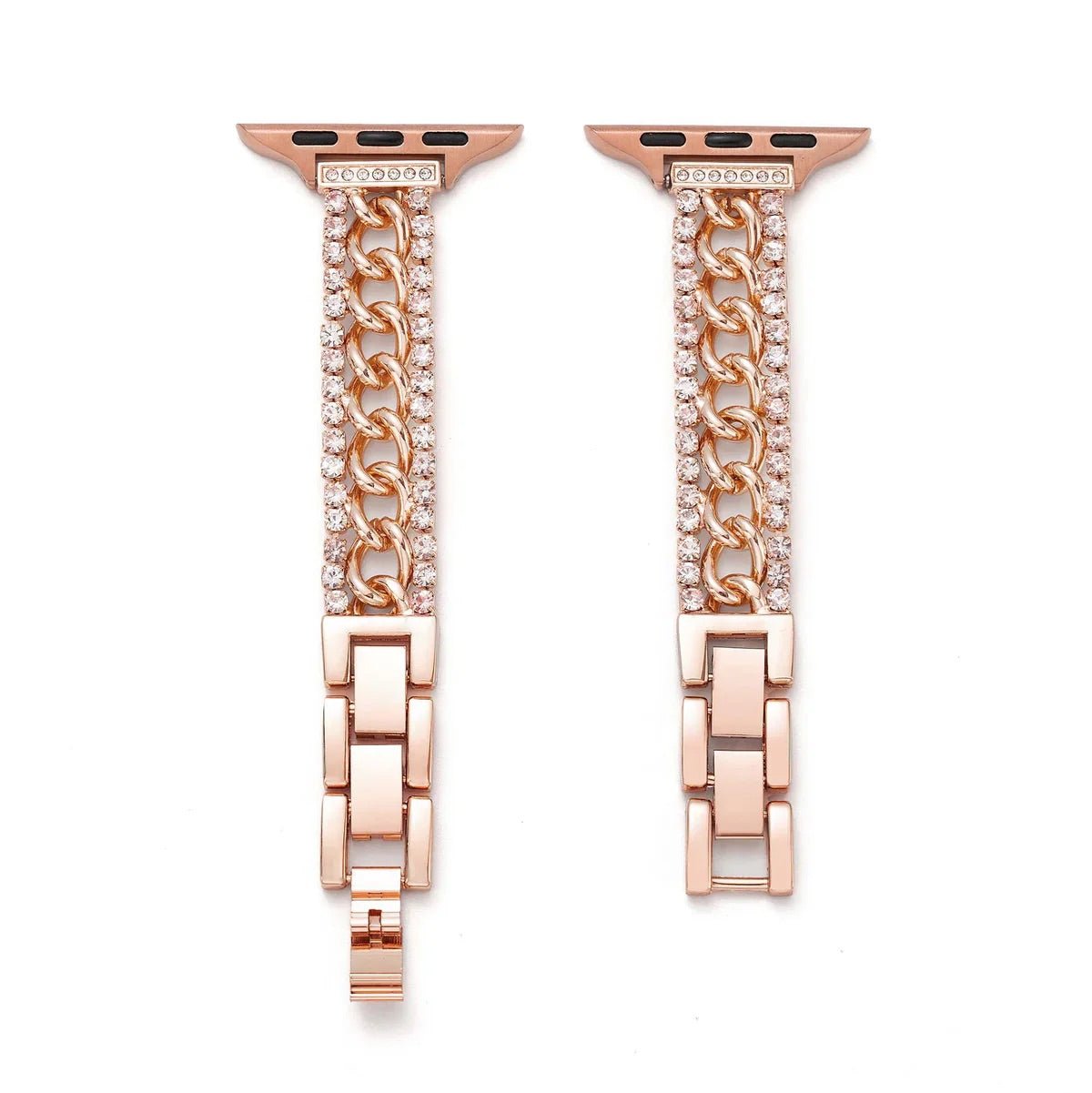 Apple Watch Bracelet with Double Cuban Link and Rhinestones, Adjustable Links, for Women, Kania Model