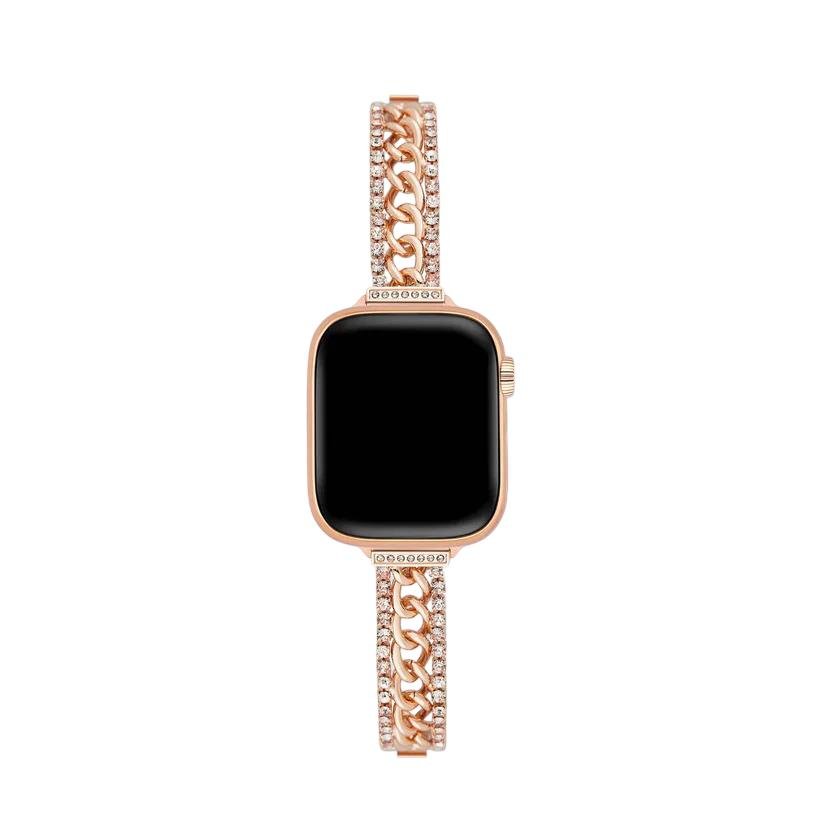 Apple Watch Bracelet with Double Cuban Link and Rhinestones, Adjustable Links, for Women, Kania Model