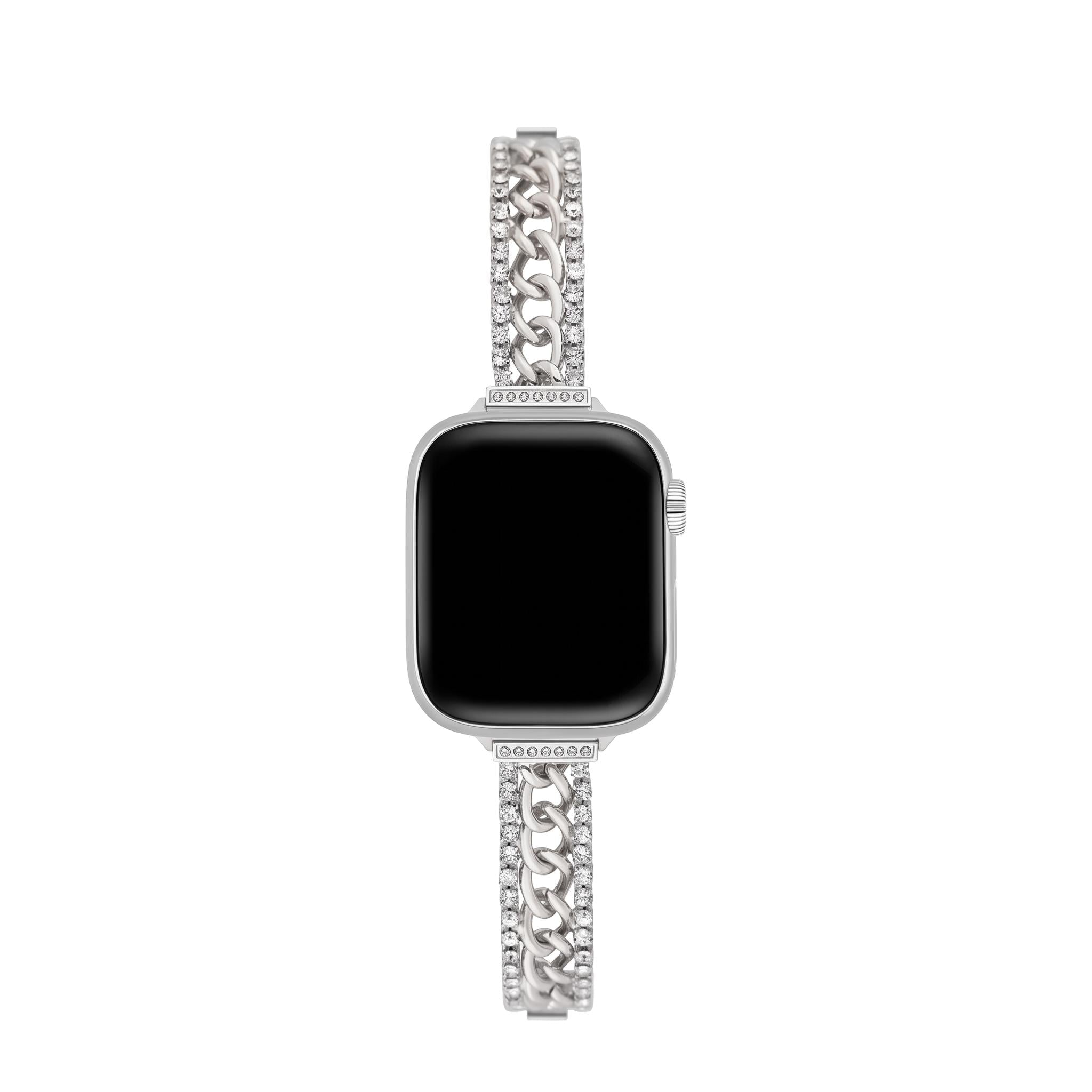 Apple Watch Bracelet with Double Cuban Link and Rhinestones, Adjustable Links, for Women, Kania Model