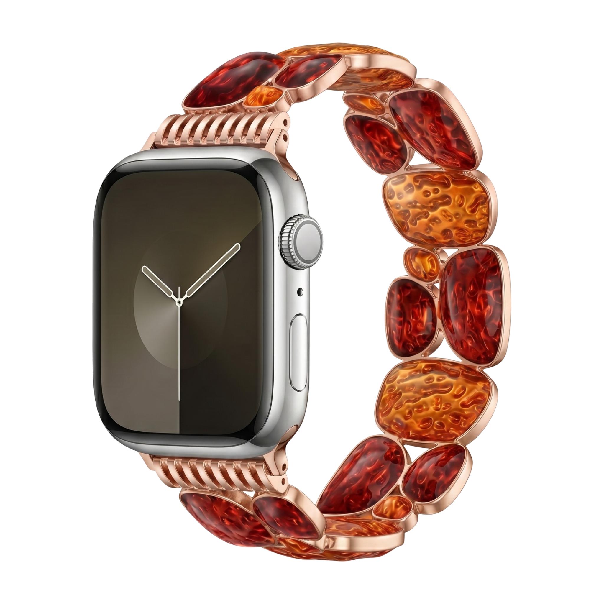 Apple Watch Bracelet for Women, Amber Resin Links, Metallic Finish, Elastic Comfort, Chic Style, Agarte Model