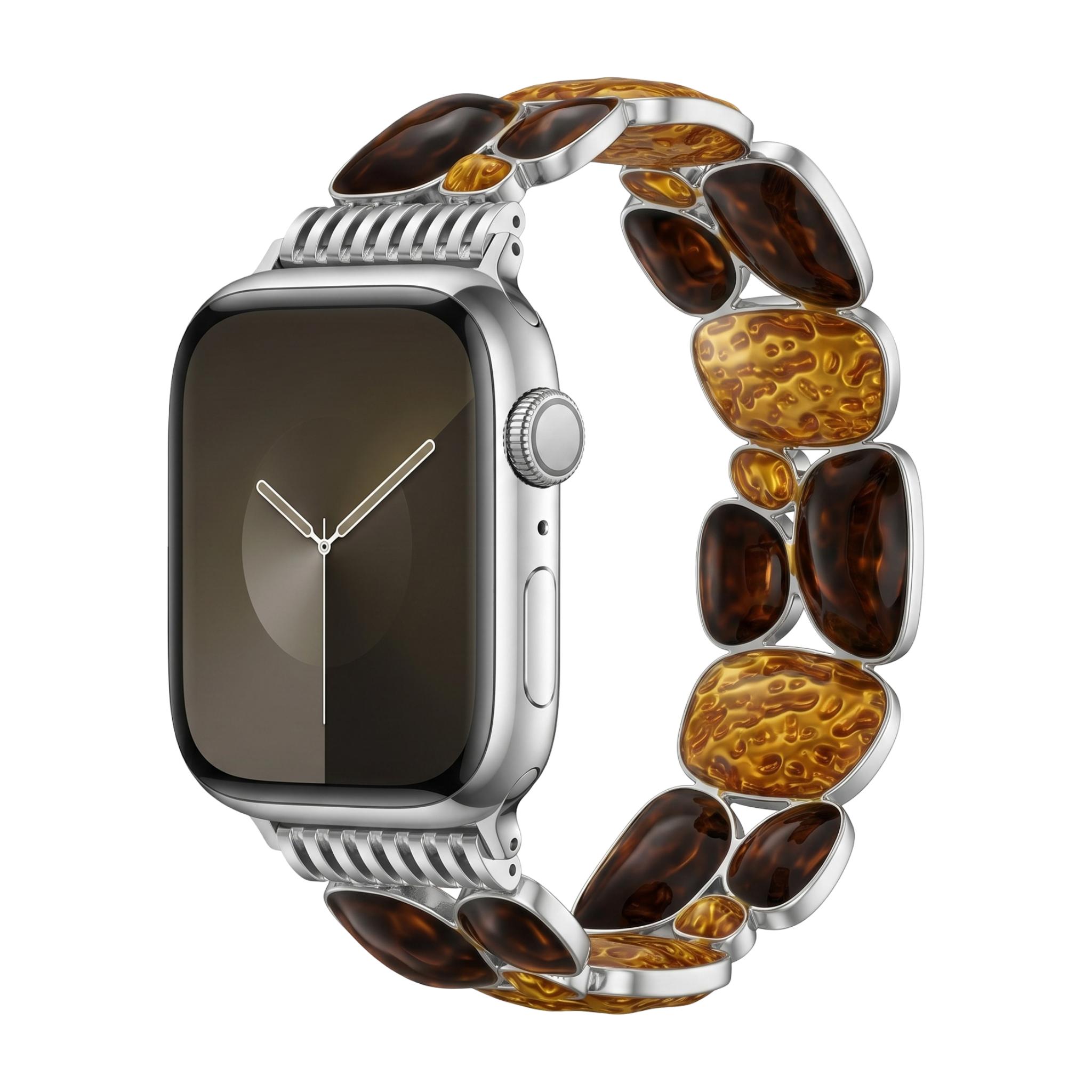 Apple Watch Bracelet for Women, Amber Resin Links, Metallic Finish, Elastic Comfort, Chic Style, Agarte Model