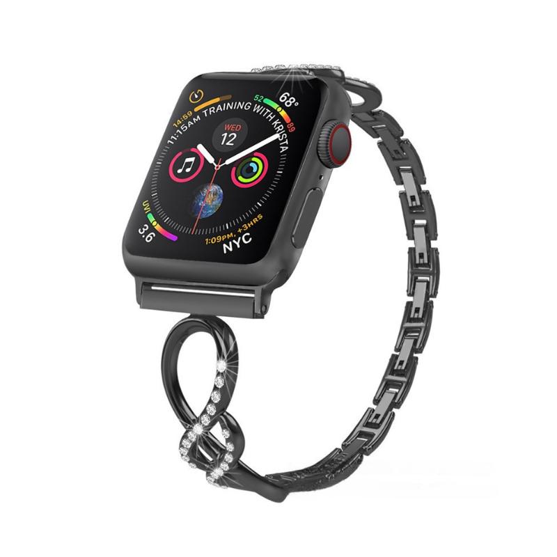 Apple Watch Bracelet, openwork links, infinity pattern set with rhinestones, Faidra model