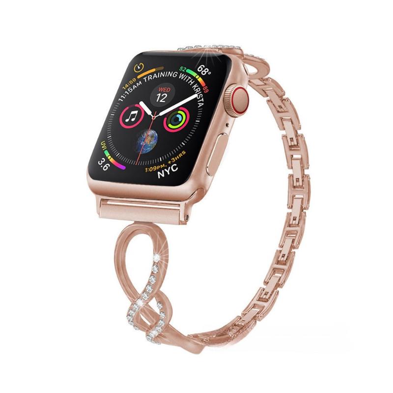 Apple Watch Bracelet, openwork links, infinity pattern set with rhinestones, Faidra model