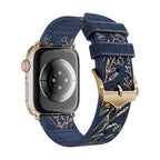 Apple Watch Silicone Bracelet, Gold Floral Print, Pin Buckle Clasp, Jendie Model