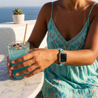 Women's Apple Watch Bracelet, marine motifs, starfish, seashells, colorful rhinestones, metal alloy, elastic, Mazia model