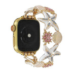 Women's Apple Watch Bracelet, marine motifs, starfish, seashells, colorful rhinestones, metal alloy, elastic, Mazia model
