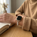 Apple Watch Bracelet with Beads and Openwork Links, Gold or Silver Finish, for Women, Yizelle Model