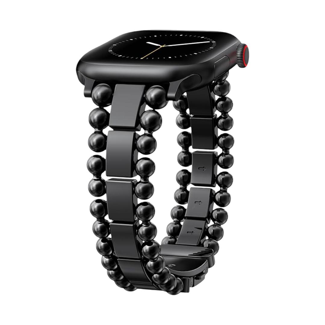 Apple Watch Bracelet with Round Beads and Rectangular Links, Butterfly Clasp, Anya Model