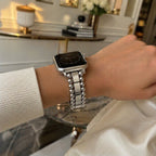 Apple Watch Bracelet with Round Beads and Rectangular Links, Butterfly Clasp, Anya Model