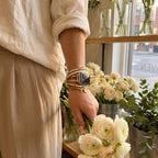 Elegant Apple Watch Bracelet for Women, Leather, Multi-Wrap Gold Bracelet, Floral Design, Florence Model