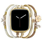 Elegant Apple Watch Bracelet for Women, Leather, Multi-Wrap Gold Bracelet, Floral Design, Florence Model