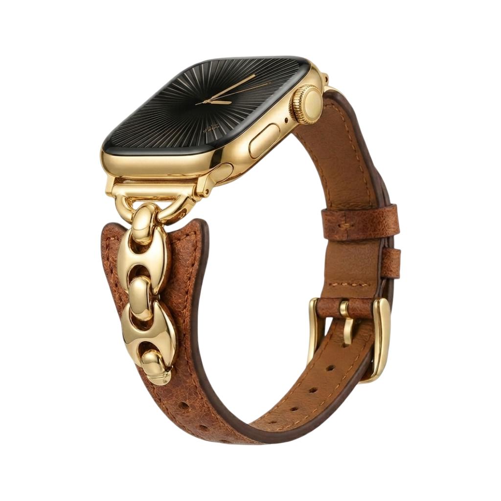 Apple Watch marine mesh bracelet, slim adjustable strap with pin buckle, gold, silver, and black finishes, Malsa model