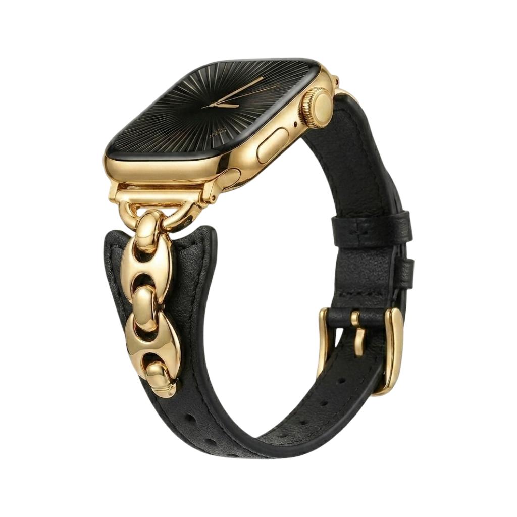 Apple Watch marine mesh bracelet, slim adjustable strap with pin buckle, gold, silver, and black finishes, Malsa model