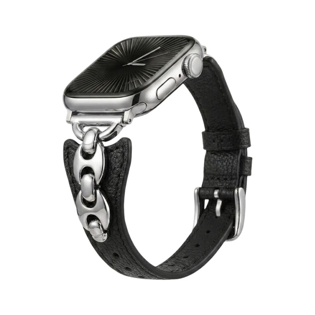Apple Watch marine mesh bracelet, slim adjustable strap with pin buckle, gold, silver, and black finishes, Malsa model