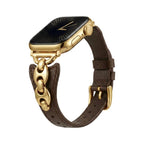 Apple Watch marine mesh bracelet, slim adjustable strap with pin buckle, gold, silver, and black finishes, Malsa model