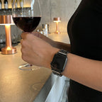 Elegant Metal Link Bracelet for Apple Watch, Structured Curb Chain with Zircon Details, Rija Model