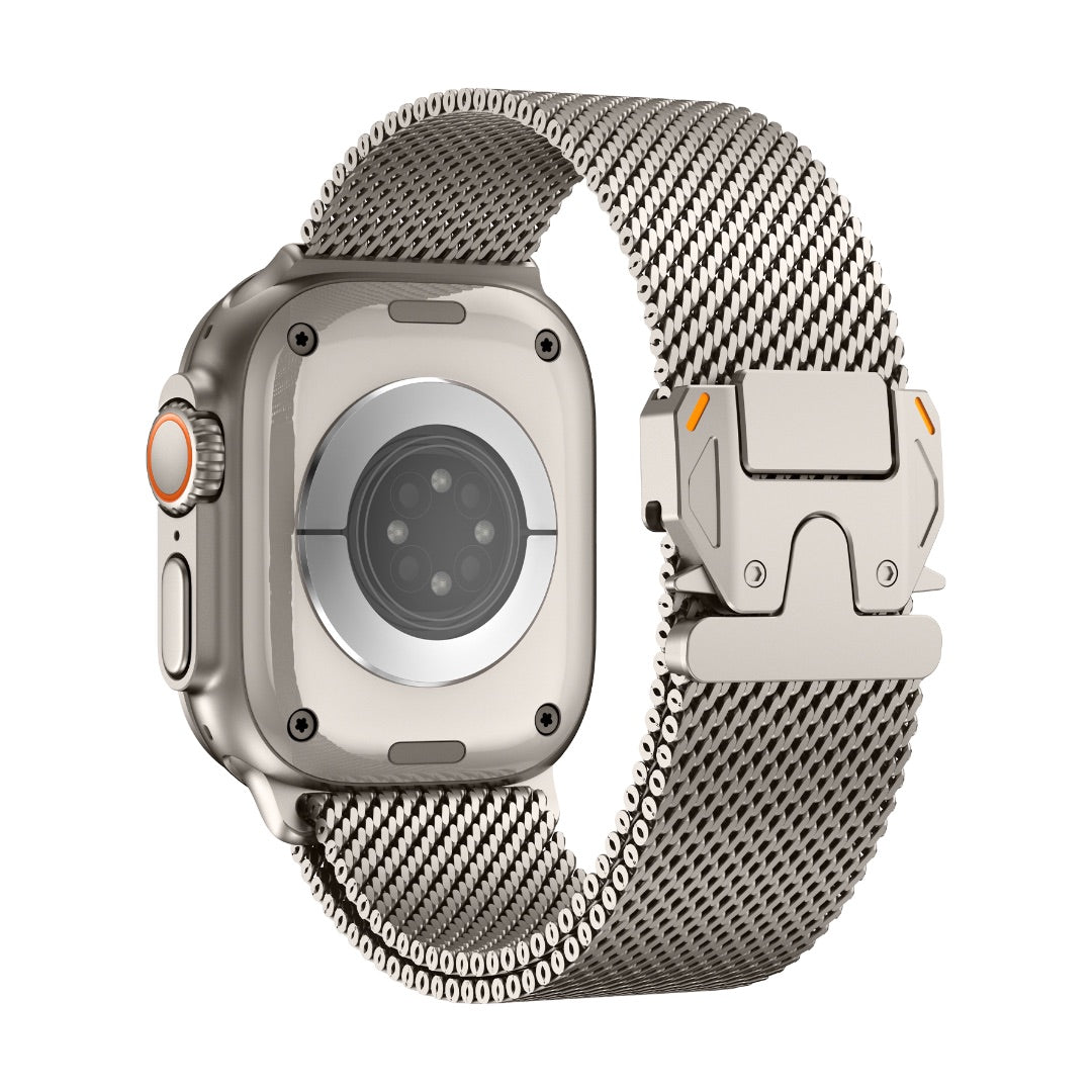 Apple Watch Bracelet in Stainless Steel, Milanese Mesh, Tactical Clasp, Elanko Model