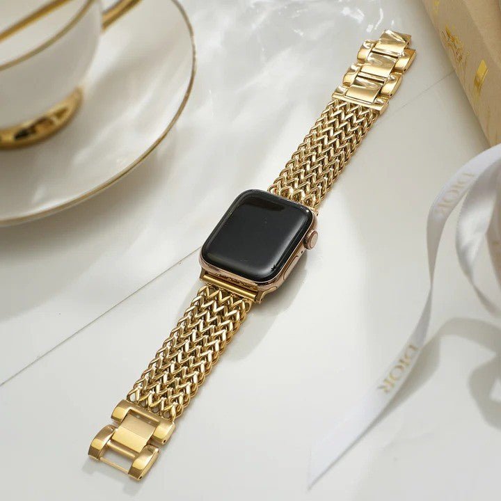 Apple Watch Bracelet in Stainless Steel, Braided Chevron Spiga Mesh, Clytia Model