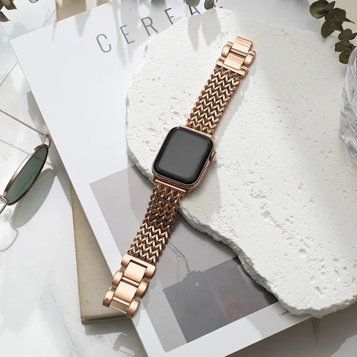 Apple Watch Bracelet in Stainless Steel, Braided Chevron Spiga Mesh, Clytia Model