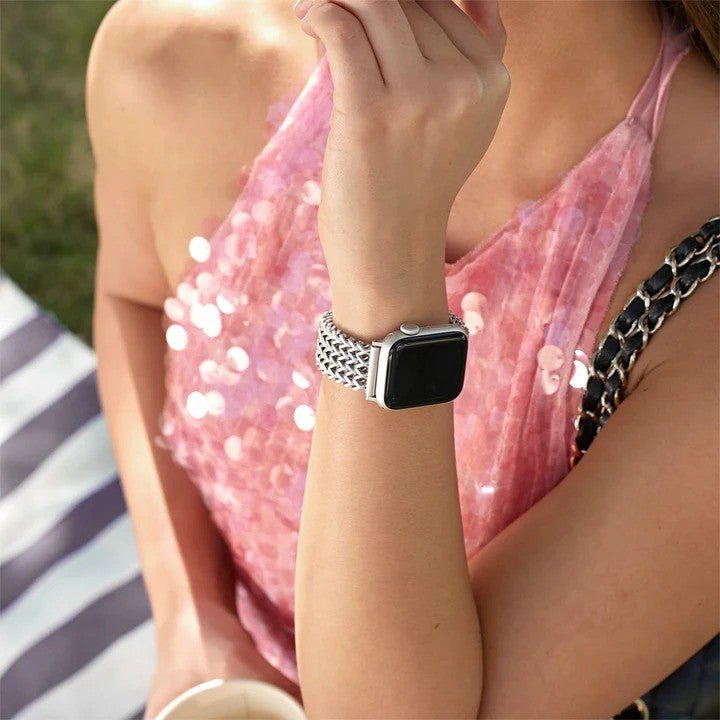 Apple Watch Bracelet in Stainless Steel, Braided Chevron Spiga Mesh, Clytia Model