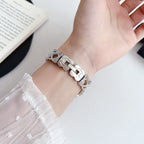 Apple Watch Bracelet with Interlaced Links, Infinity Pattern Set with Zirconia, Clasp Fastening, Zergone Model