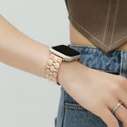 Apple Watch beaded metal bracelet, elegant geometric links, refined polished finish, Pita model
