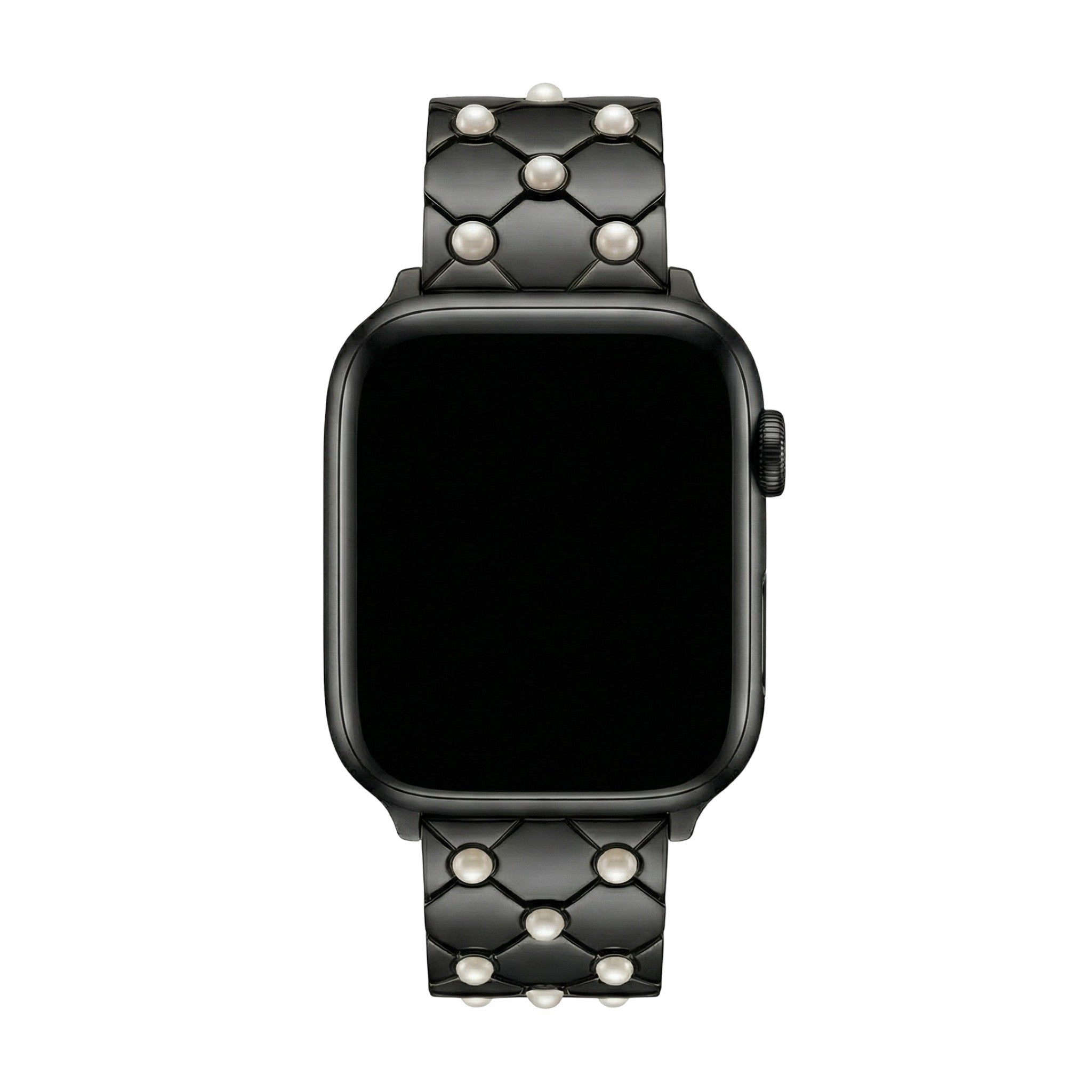 Apple Watch beaded metal bracelet, elegant geometric links, refined polished finish, Pita model