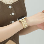 Apple Watch beaded metal bracelet, elegant geometric links, refined polished finish, Pita model