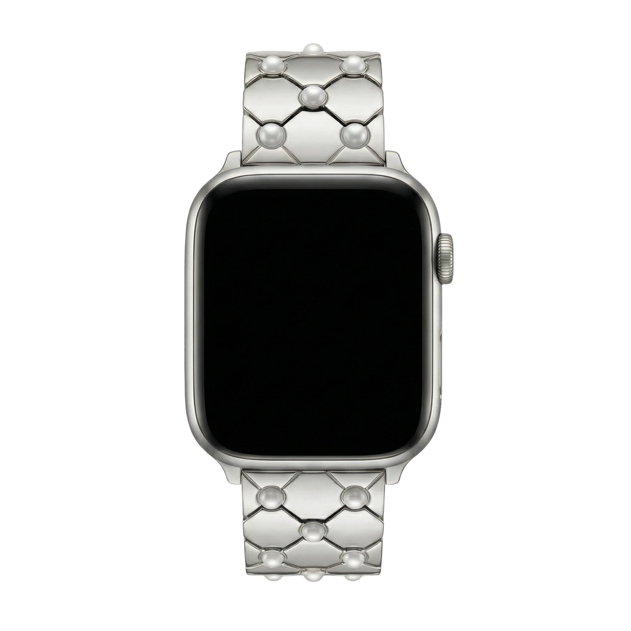 Apple Watch beaded metal bracelet, elegant geometric links, refined polished finish, Pita model