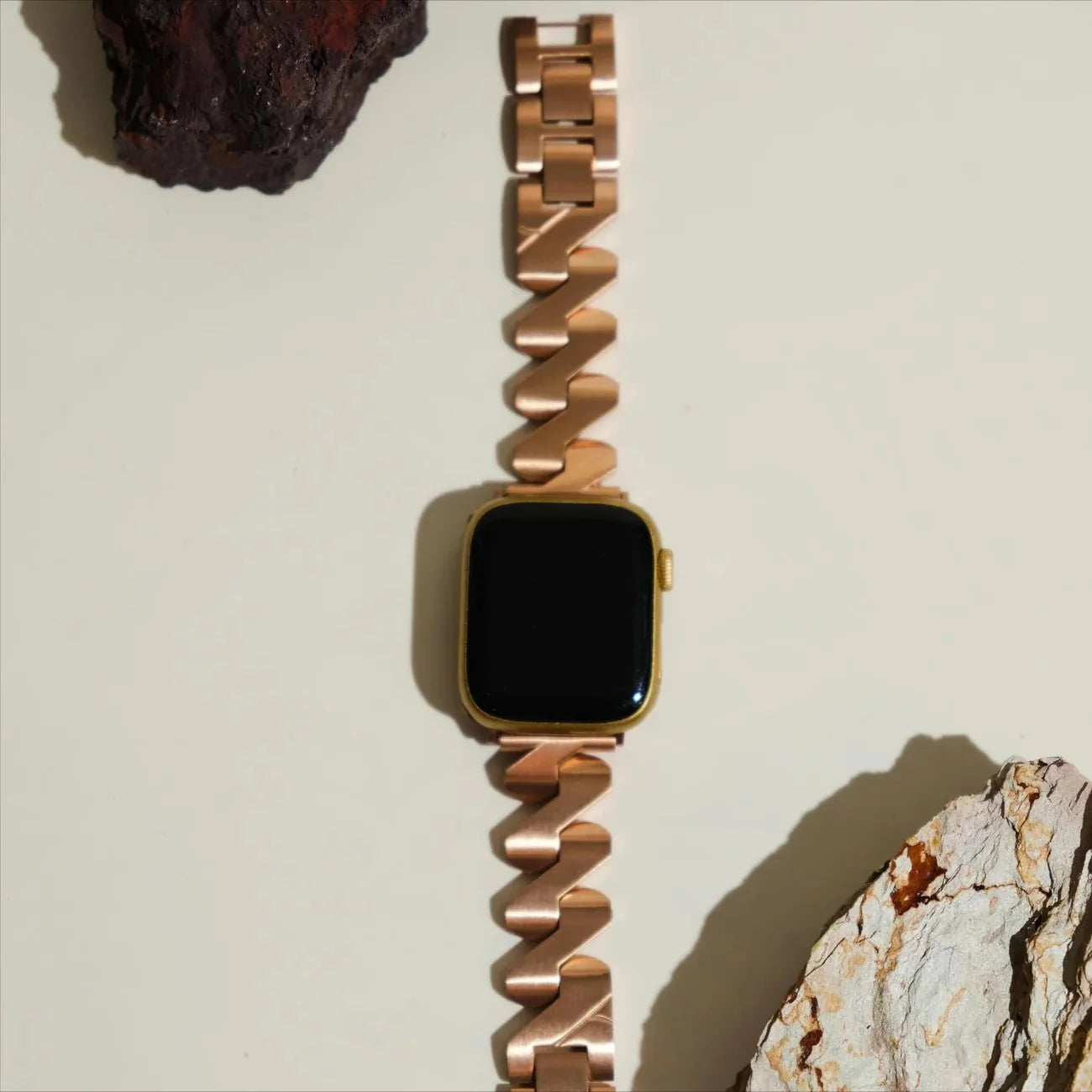 Apple Watch Bracelet in Stainless Steel, Triangular Wave Links, Brushed Finish, Azia Model
