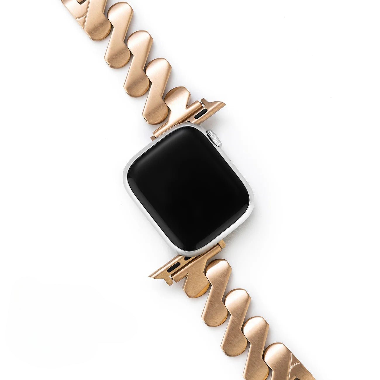 Apple Watch Bracelet in Stainless Steel, Triangular Wave Links, Brushed Finish, Azia Model