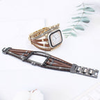 Apple Watch Multi-Strand Bracelet, Boho Chic Style, Compatible with Apple Watch, Sparkling Rhinestones, Metal Clasp, Abigaëlle Model