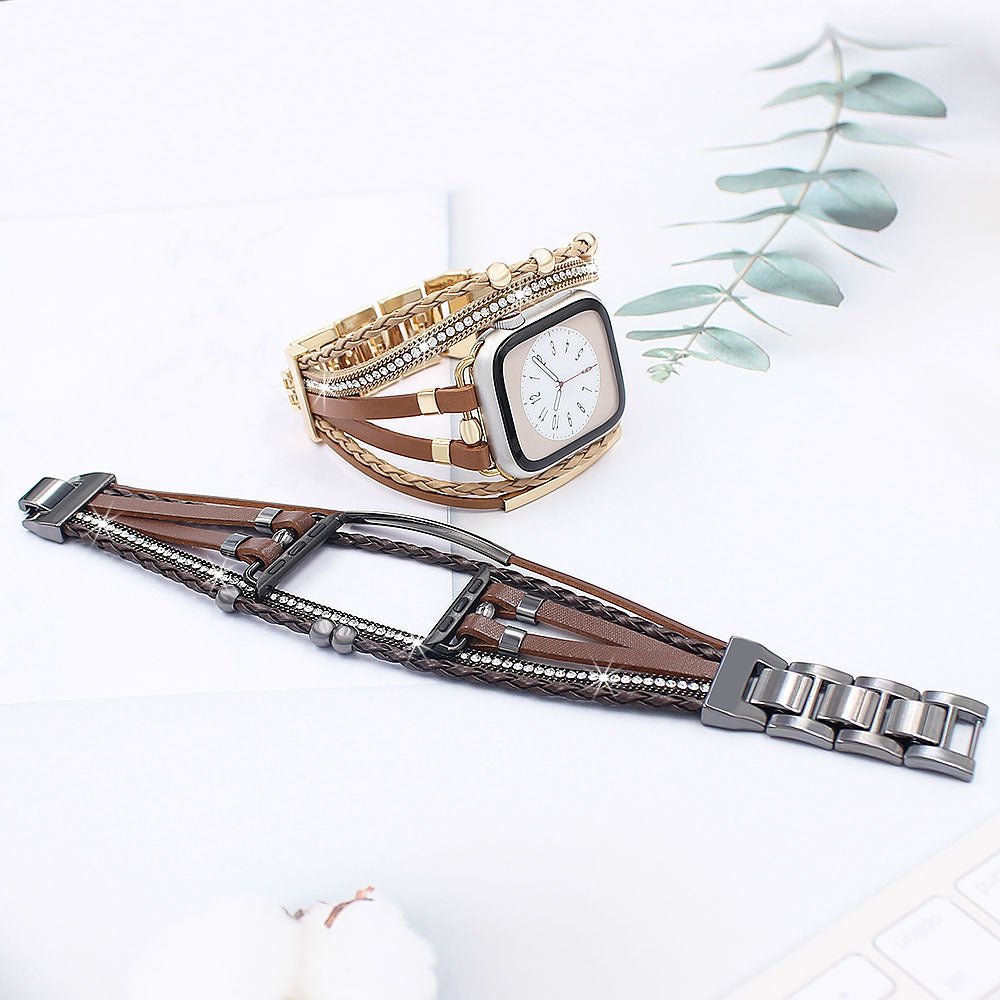 Apple Watch Multi-Strand Bracelet, Boho Chic Style, Compatible with Apple Watch, Sparkling Rhinestones, Metal Clasp, Abigaëlle Model