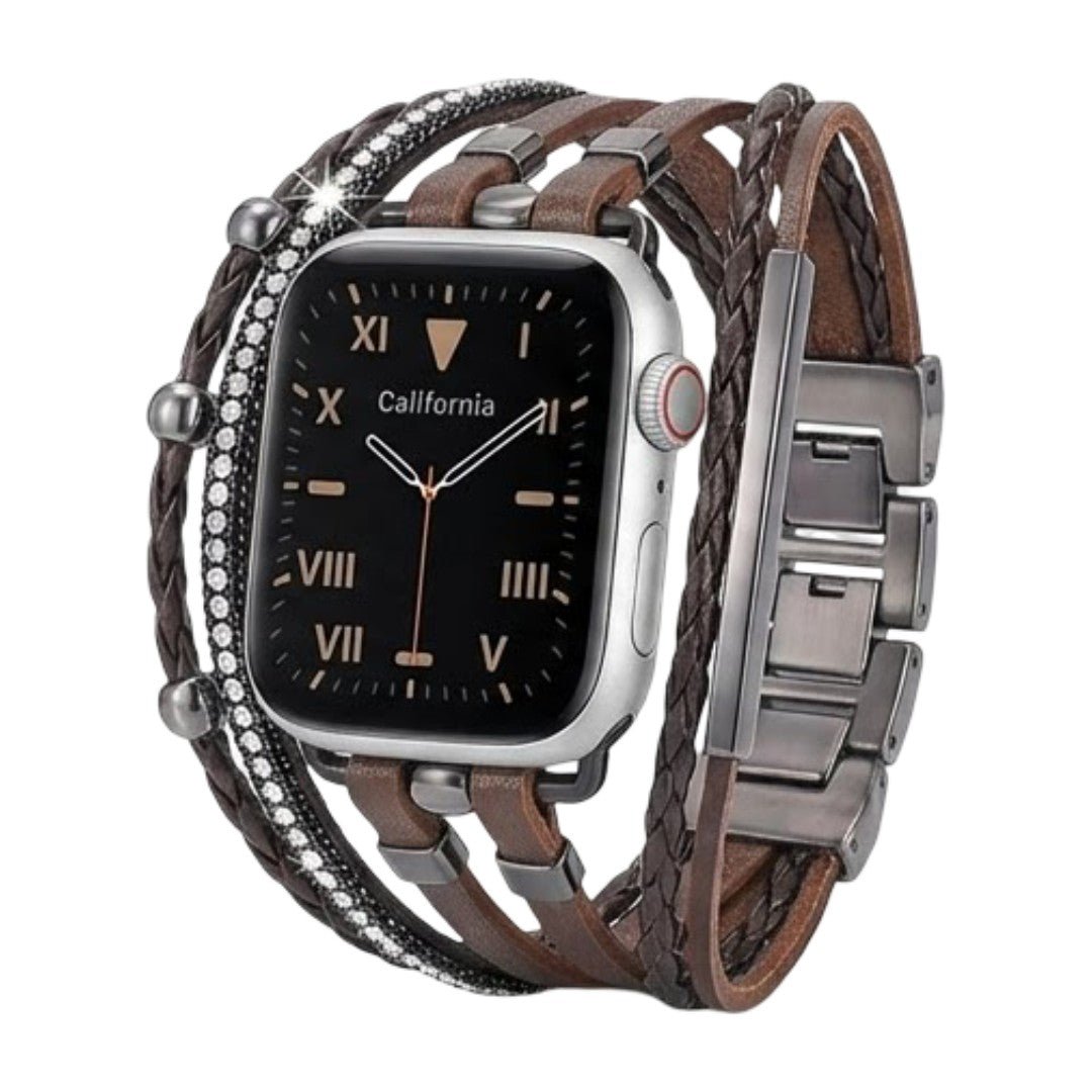 Apple Watch Multi-Strand Bracelet, Boho Chic Style, Compatible with Apple Watch, Sparkling Rhinestones, Metal Clasp, Abigaëlle Model