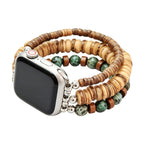 Multi-strand Apple Watch bracelet, combining the elegance of natural wood and the brilliance of African turquoise, Yidza model