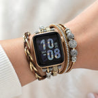 Apple Watch Multi-Strand Bracelet, Adjustable Wrist Jewelry, Braided Straps and Metallic Beads, Elegant Accessory for Smartwatch, Shiny and Textured Finish, Rédine Model