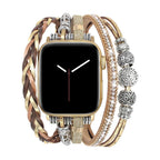 Apple Watch Multi-Strand Bracelet, Adjustable Wrist Jewelry, Braided Straps and Metallic Beads, Elegant Accessory for Smartwatch, Shiny and Textured Finish, Rédine Model