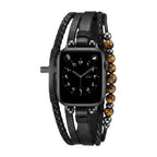 Apple Watch Multi-Strand Bracelet, Tiger Eye Beads and Black Cross, Vegan Faux Leather, Adjustable Clasp, Caleb Model