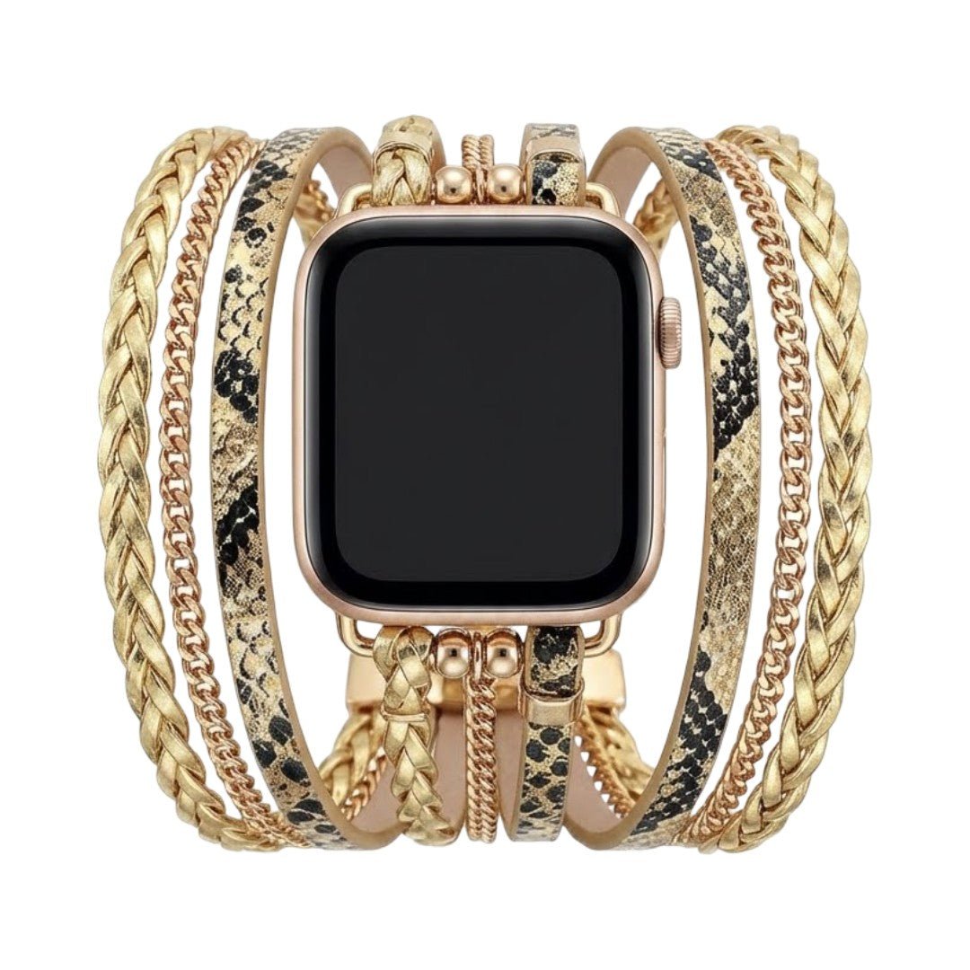 Apple Watch Multi-Strand Bracelet, Vegan Leather and Chains, Elegant Snake Effect, Buckle Clasp, Delizia Model