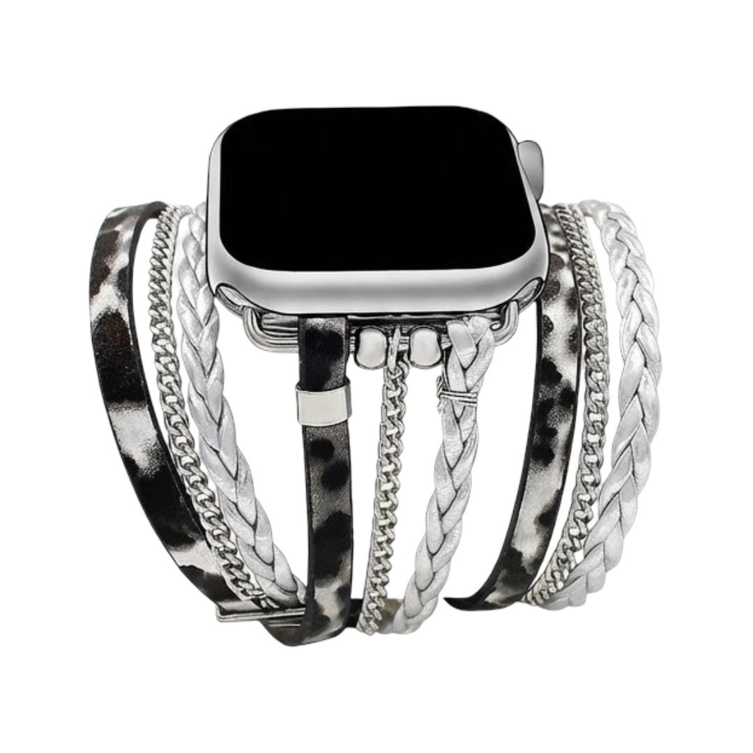 Apple Watch Multi-Strand Bracelet, Vegan Leather and Chains, Elegant Snake Effect, Buckle Clasp, Delizia Model