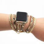 Apple Watch Multi-Strand Bracelet, Vegan Leather and Chains, Elegant Snake Effect, Buckle Clasp, Delizia Model