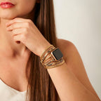 Apple Watch Multi-Strand Bracelet, Vegan Leather and Chains, Elegant Snake Effect, Buckle Clasp, Delizia Model