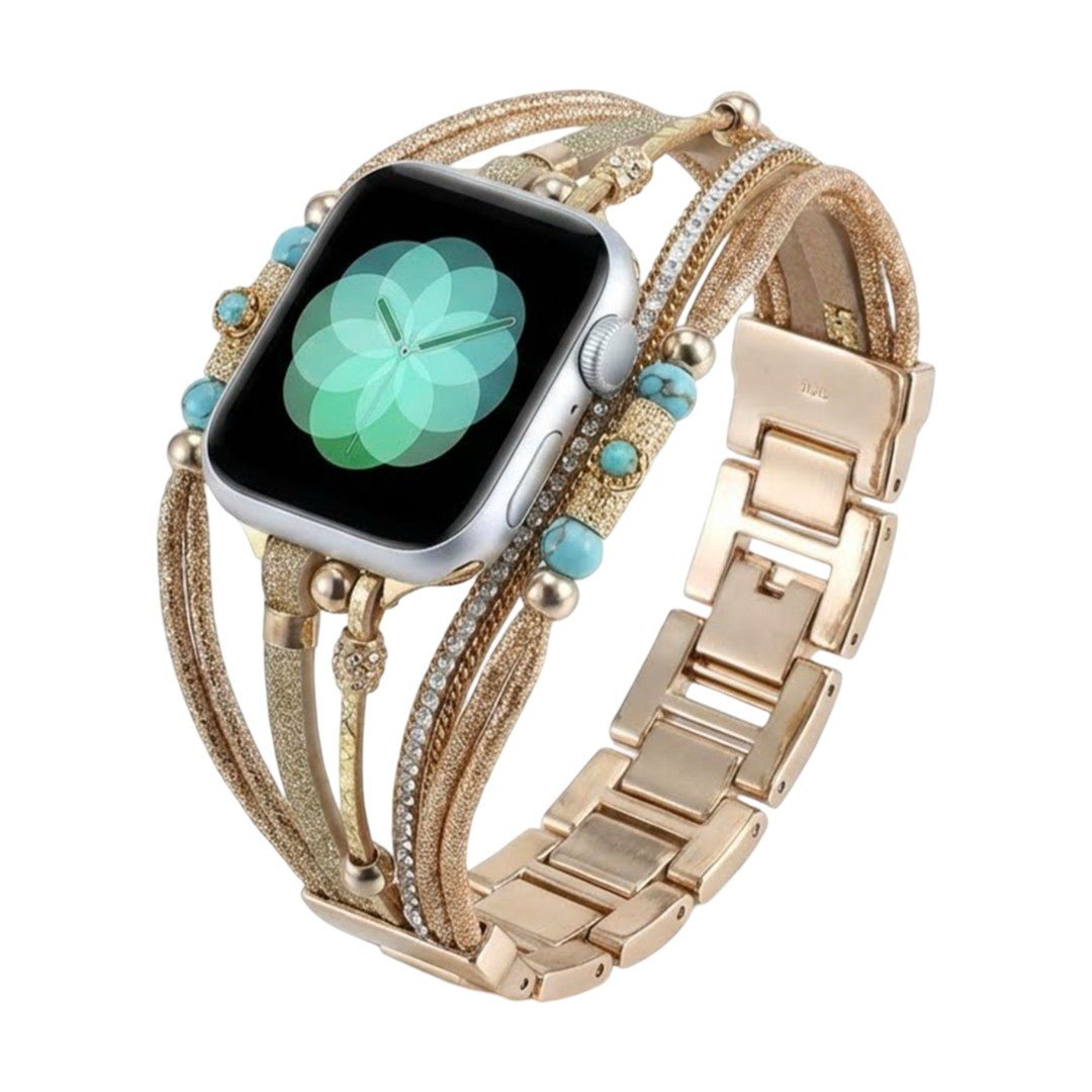 Vyta Multi-Strand Apple Watch Bracelet in Steel, with Chained Links and Engraved Rings