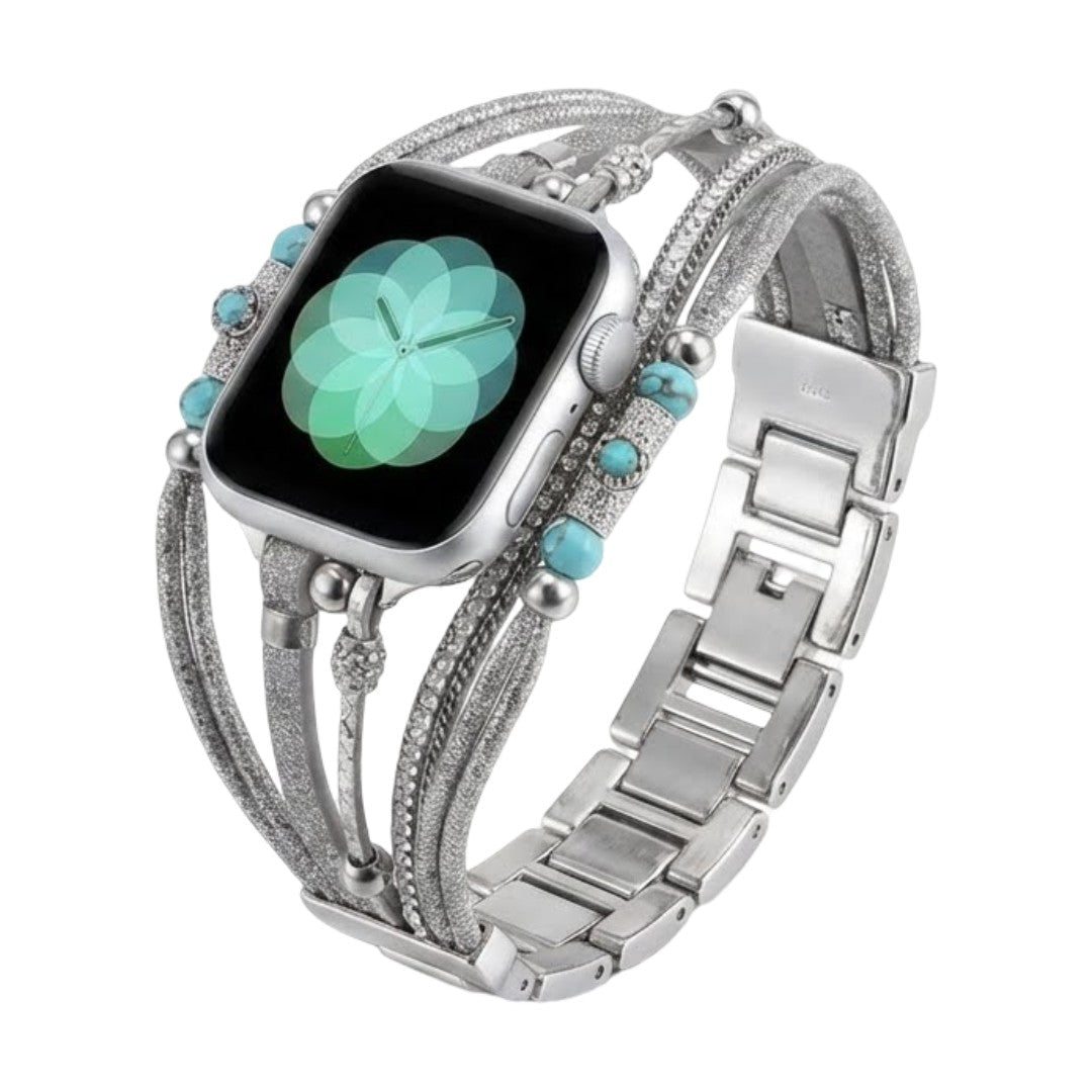 Vyta Multi-Strand Apple Watch Bracelet in Steel, with Chained Links and Engraved Rings
