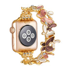 Apple Watch Bracelet with Enameled Butterfly Design, Elastic Links with Rhinestones, Marjorie Model